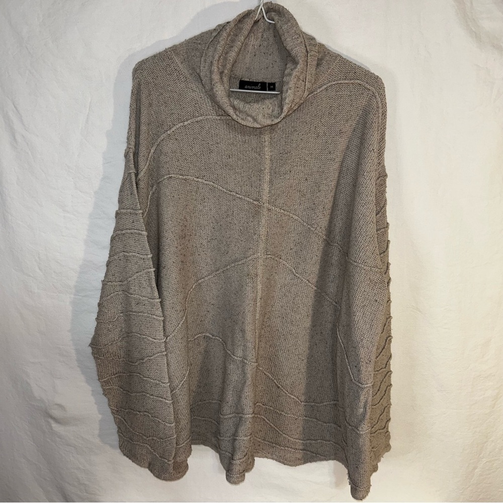 Animale Silk Blend Oversized Beige Cowl Neck Pullover Sweater - Size M